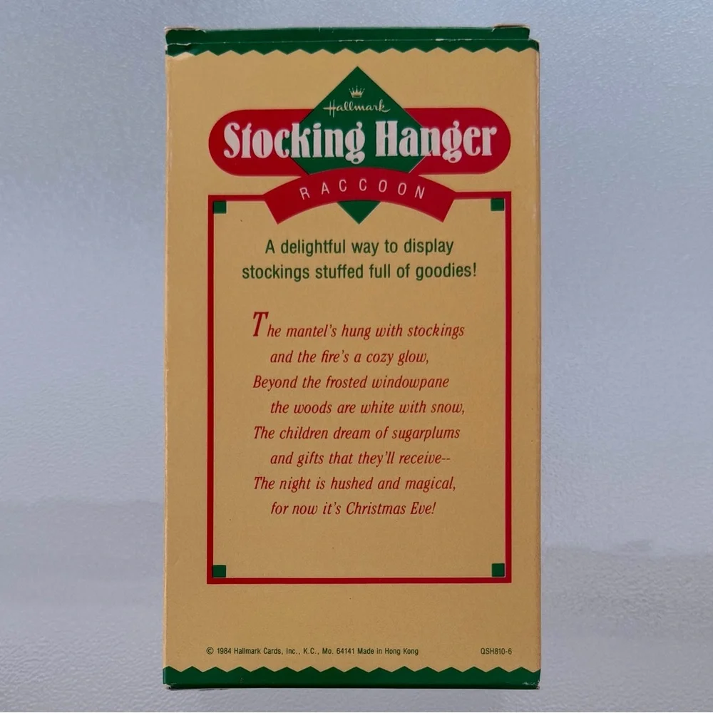 Hallmark Raccoon Christmas Stocking Hanger Vintage 1982